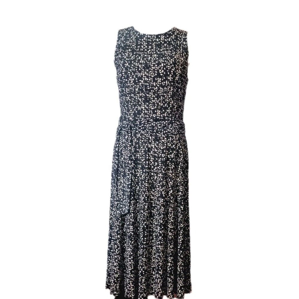 Ralph Lauren Women's B/W Fit and Flare Knit Midi Dress With Belt Size 10